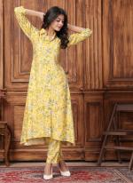 Premium Rayon Yellow Casual Wear Printed Readymade Cord Set